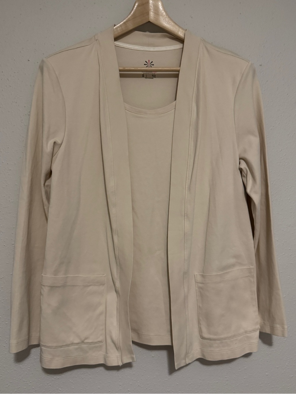 Isaac Mizrahi Live Cream Open-Front Cardigan Blazer With Built In Top Size Large